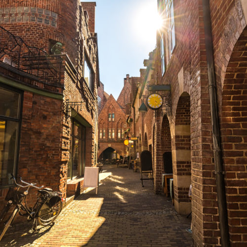 Old town in Bremen with sunlight